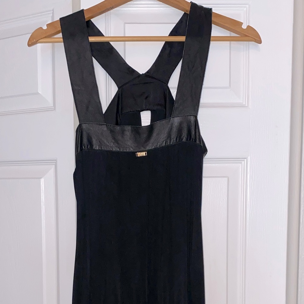 Marciano mini black dress with leather straps